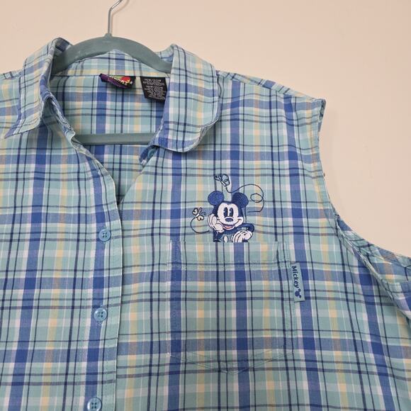 Disney Vintage Mickey Unlimited Sleeveless Collared Button Up Top Womsns 18/20W - Picture 2 of 8